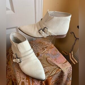 Miu Miu Cream Leather buckle slip on ankle boots